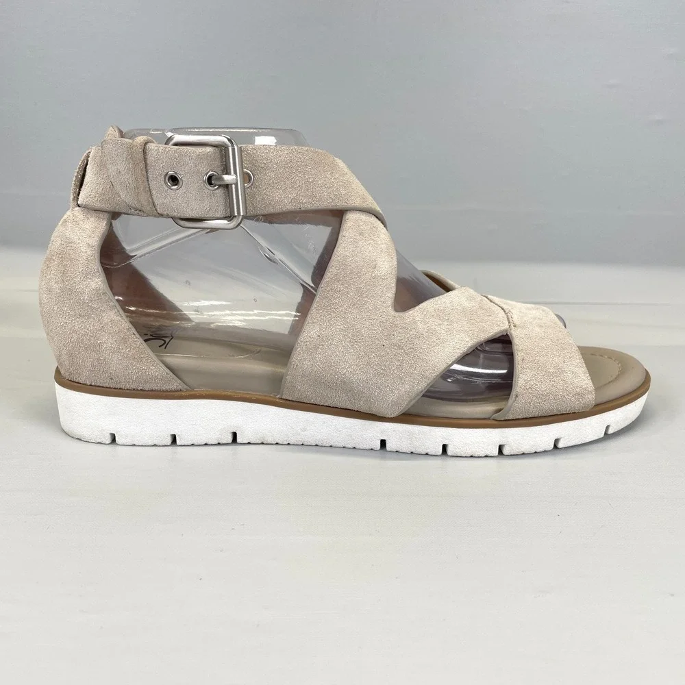 Sofft Mirabelle Sandals Womens Size 9 M Taupe Suede Buckle Comfort Strappy Shoes